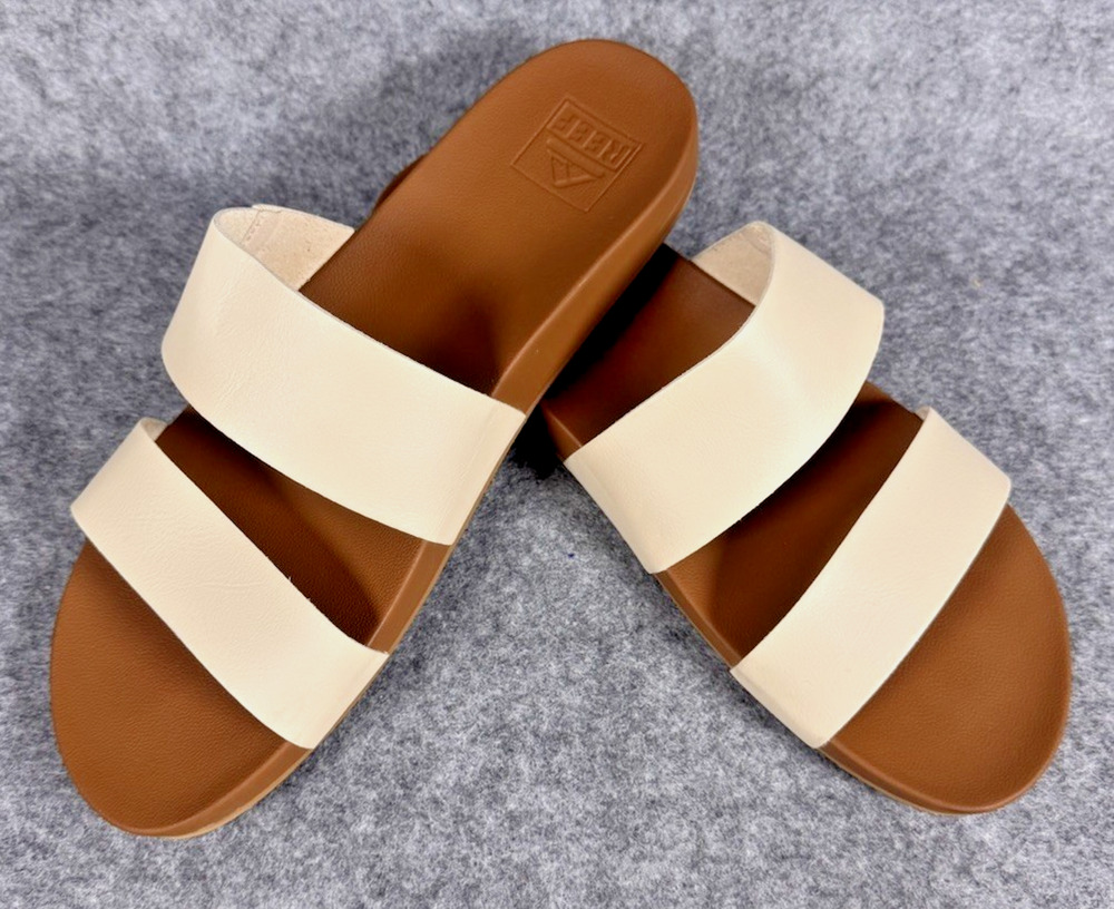 REEF CUSHION VISTA Women's Natural Slides White/Brown Sandals US 8.5